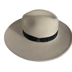 Goorin Bros Wool Cream Wide Brim Fedora Hat with Black Band Size M